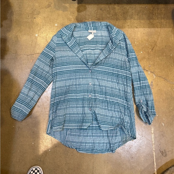 Habitat Blue Striped Textured Button Down Shirt - Picture 1 of 5